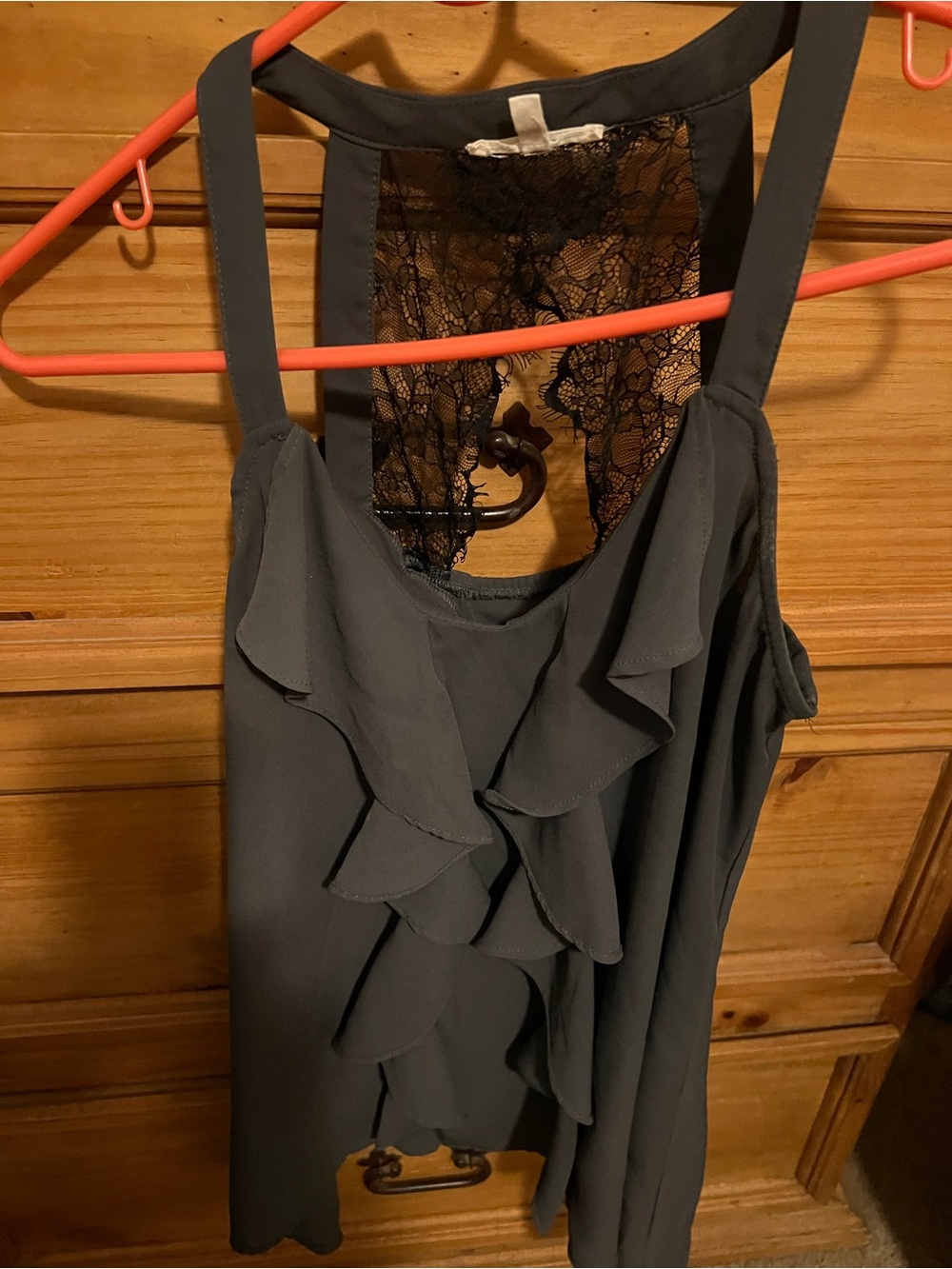 Maurices Charcoal Gray Ruffle Front Lace-Back Camisole